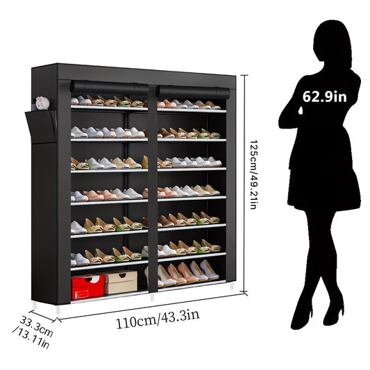 Double 7-Tier Shoe Rack with Roll-Up Dust Covers
