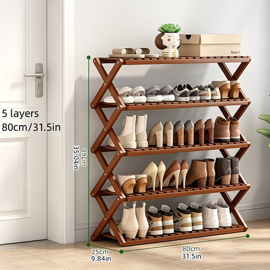 5-Tier X-Frame Wooden Shoe Rack Organizer