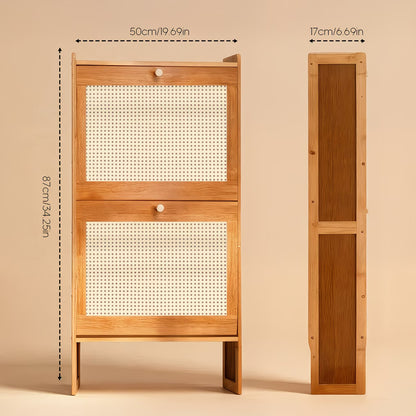 2-Door Rattan Shoe Cabinet with Flip Drawers