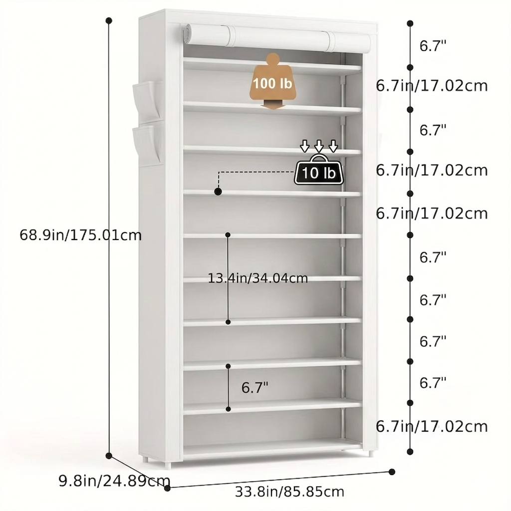 10-Tier Shoe Rack with Dust Cover