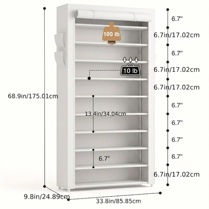 10-Tier Shoe Rack with Dust Cover