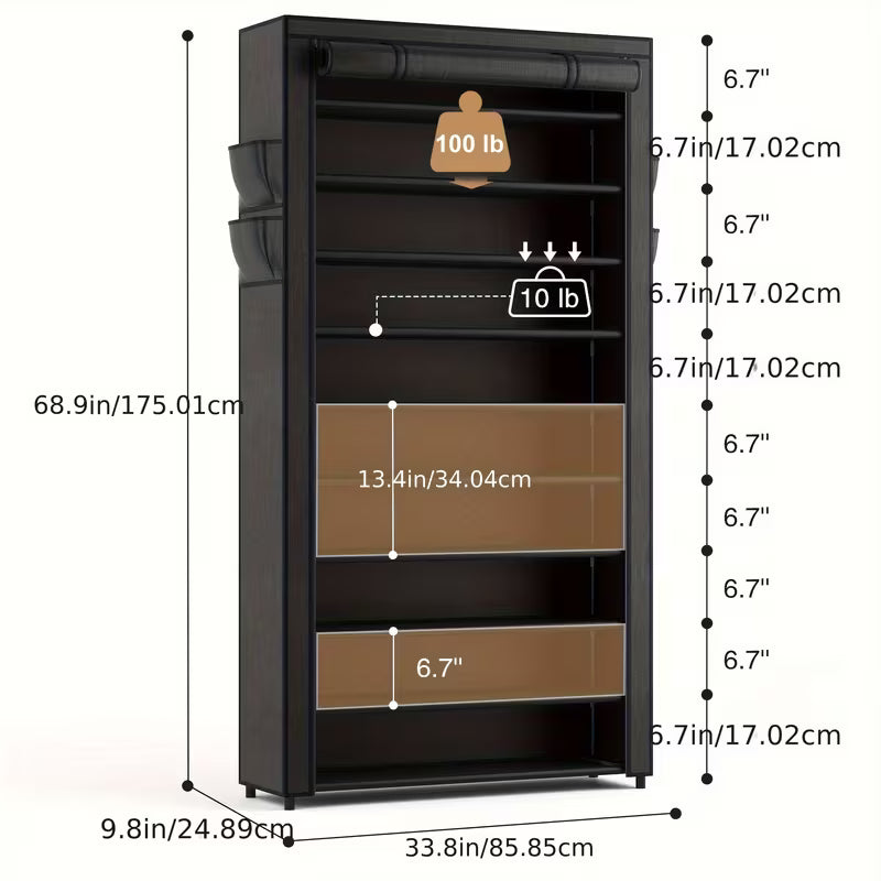 10-Tier Shoe Rack with Dust Cover