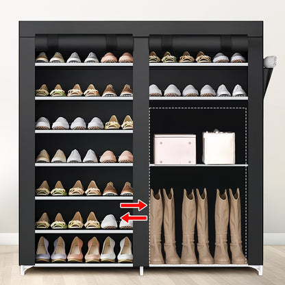 Double 7-Tier Shoe Rack with Roll-Up Dust Covers