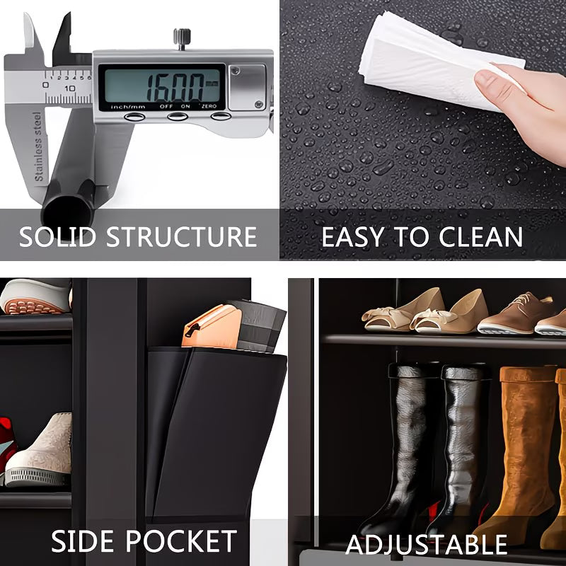 Double 7-Tier Shoe Rack with Roll-Up Dust Covers