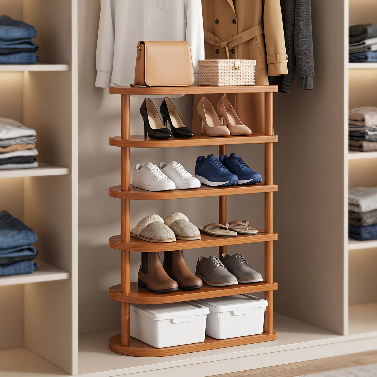 6/8-Tier Bamboo Corner Shoe Rack