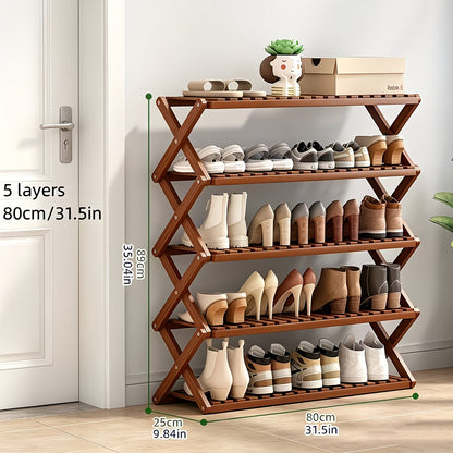 5-Tier X-Frame Wooden Shoe Rack Organizer