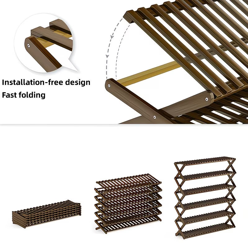 5-Tier X-Frame Wooden Shoe Rack Organizer